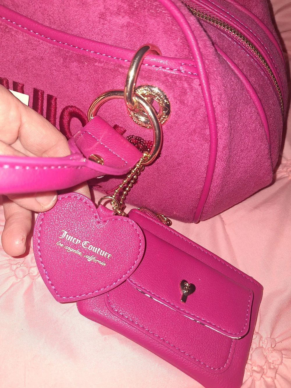 EXCLUSIVE Juicy Couture Pink Velvet Dome Satchel with Heart Charm